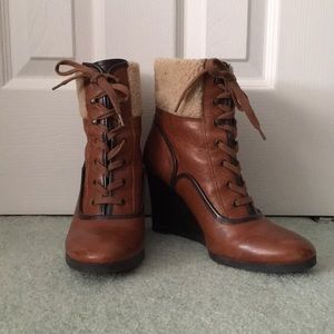 Franco Sarto Light Brown Cozy Leather Wedge Boots